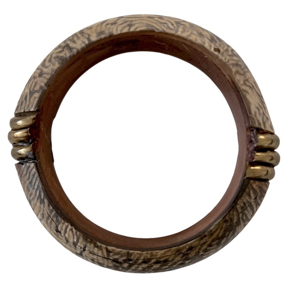Wooden Brown & Gold Bangle Bracelet - Picture 3 of 7
